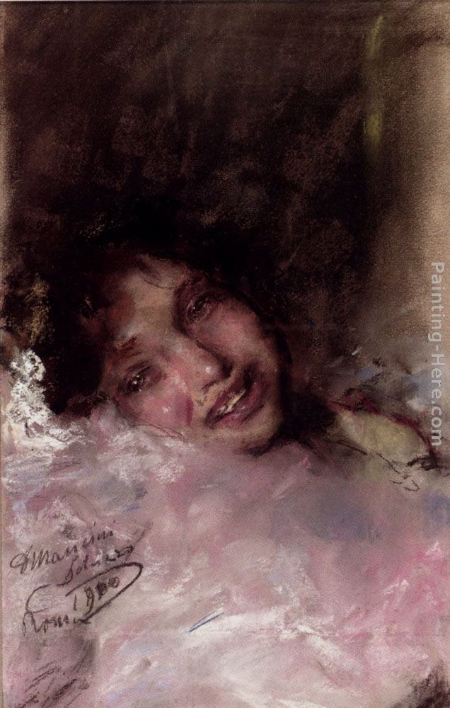 Antonio Mancini A Young Girl Laughing